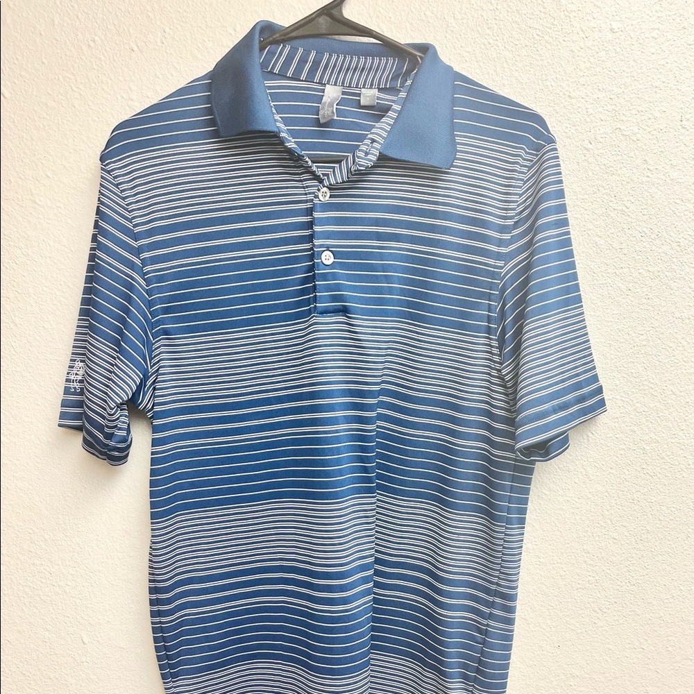 Ashworth Golf Button Up Polo Collared Shirt‎ Mens Small Blue Striped EUC